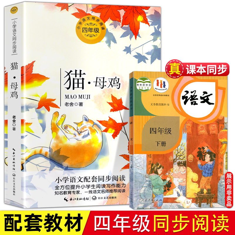 猫母鸡老舍著四年级小学语文同步阅读书系人教版课本中的作家作品4年级下册小学生课外书籍儿童文学读物正版长江文艺出版社-封面