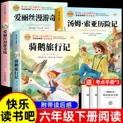 全套3册 骑鹅旅行记爱丽丝漫游奇境汤姆索亚历险记六年级下册必读正版的课外书原著完整版快乐读书吧鲁滨逊漂流记6六下阅读书籍