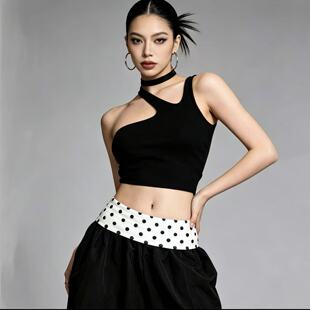 爵士舞新款小众波点腰搭街舞叠穿屁帘半身裙腰饰翻折假腰头腰封