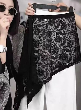 时尚复古设计大码蕾丝半身裙遮臀屁帘夏季新款不规则2025短裙围裙