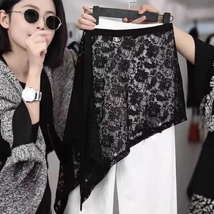 新款 蕾丝半身裙遮臀屁帘夏季 不规则2025短裙围裙 复古设计大码 时尚