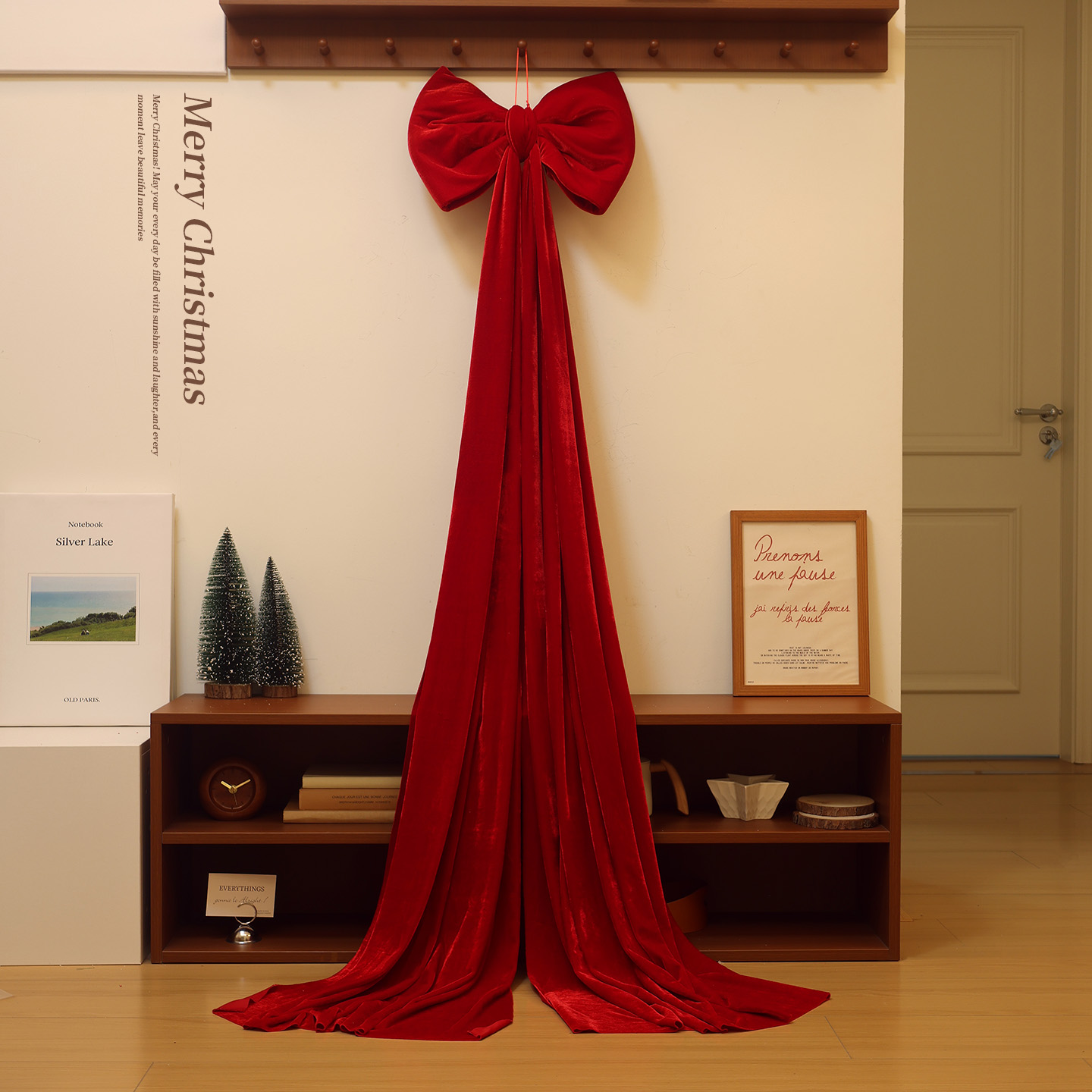 圣诞树装饰品新年蝴蝶结酒红色