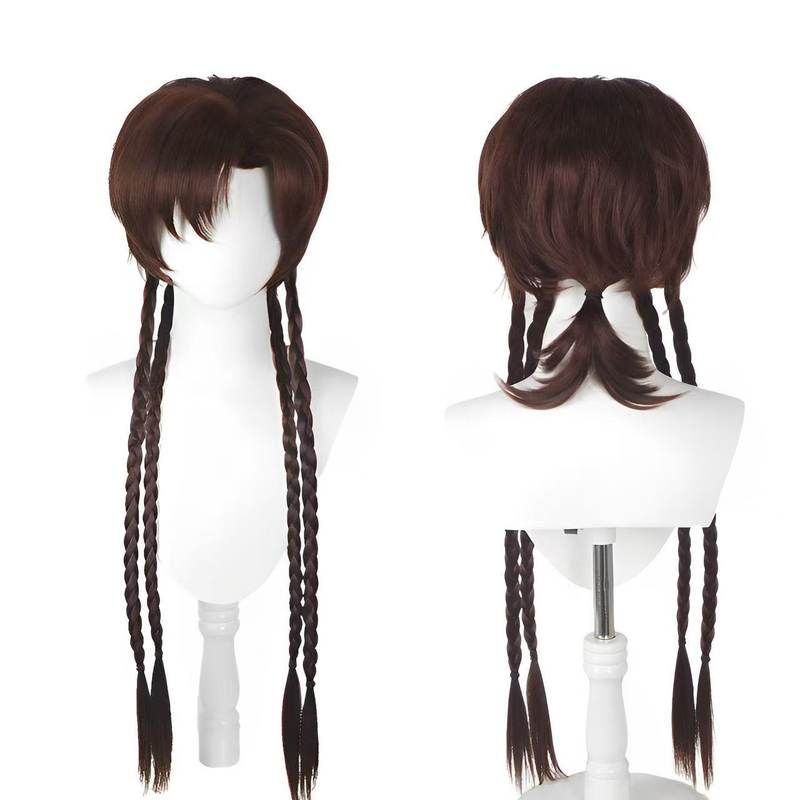 动漫新款代号鸢 孙策cos假发 江东孙策 棕色 麻花辫cosplay假发