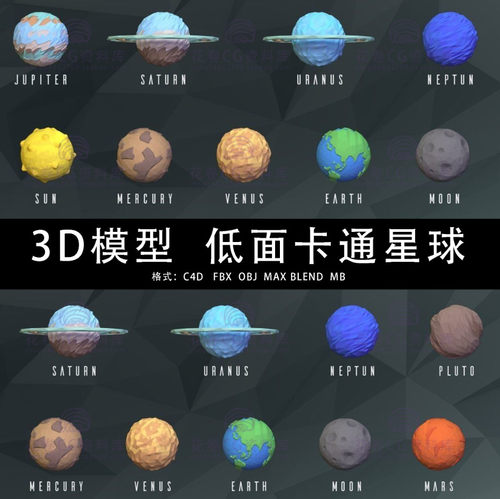 G531-C4D/MAYA/3DMAX三维模型 lowpoly卡通星球行星3D模型素材