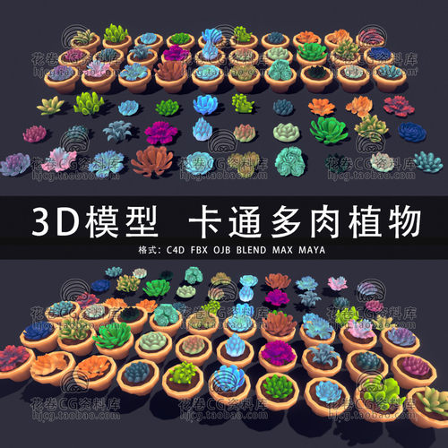 C4D/MAYA/3DMAX三维素材 低面卡通多肉植物 3D模型素材