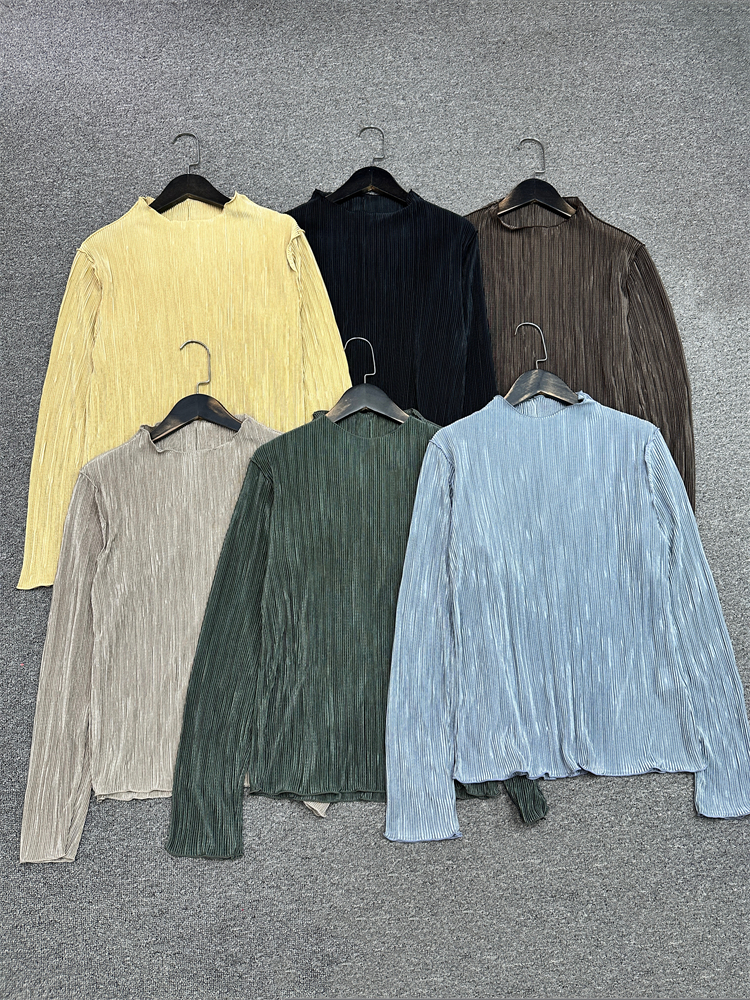 内搭神器！日本单~秋新款纹理褶皱感木耳边袖身长袖打底衫上衣女