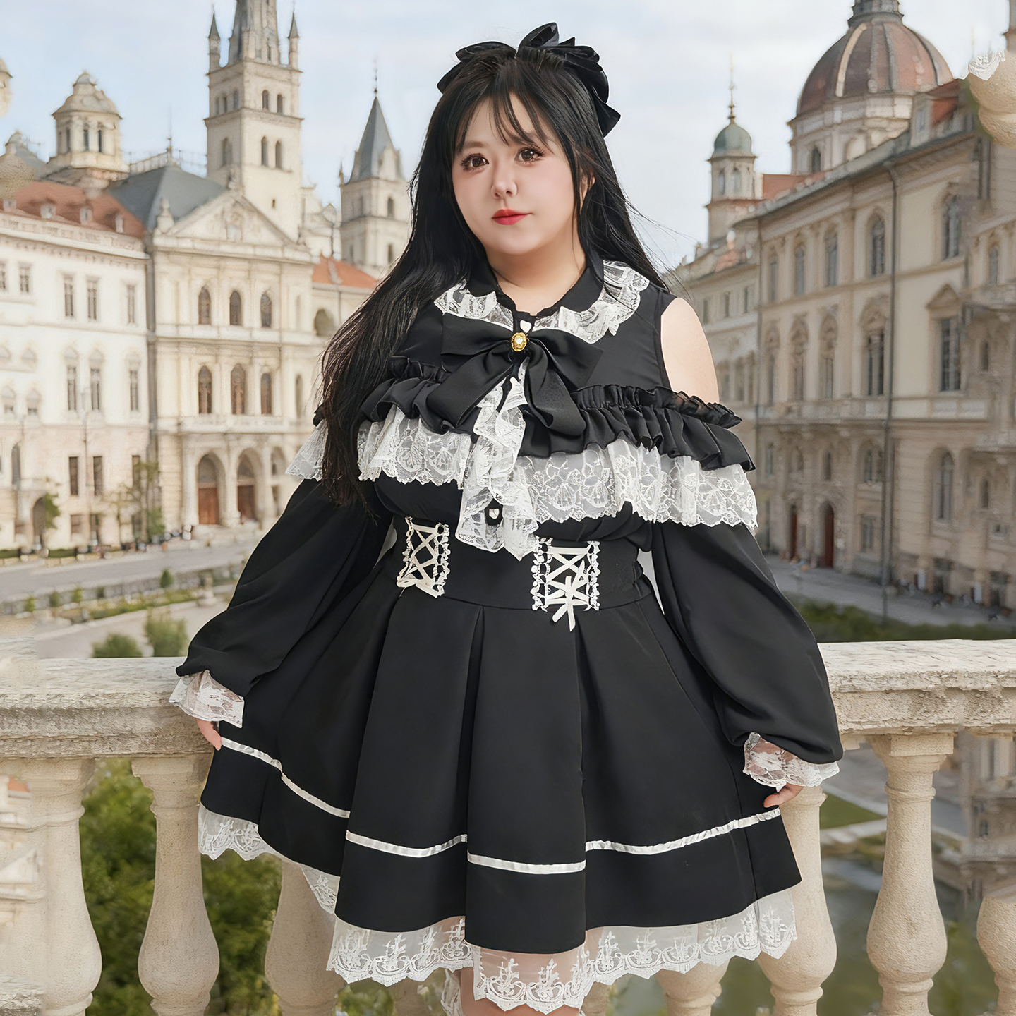 大码蕾丝拼接灯笼袖衬衫宽松200