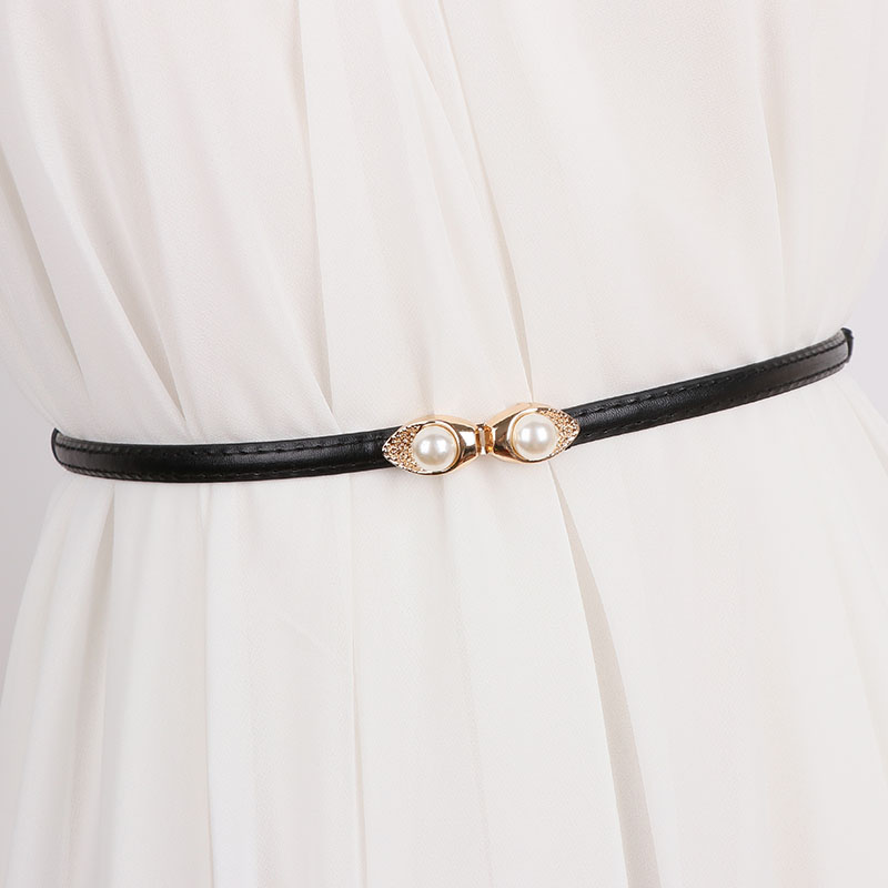 韩国百搭风黑色收腰珍珠装饰