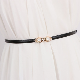 小腰带配裙韩国珍珠装饰连衣裙子毛衣大衣细皮带时尚百搭黑色收腰