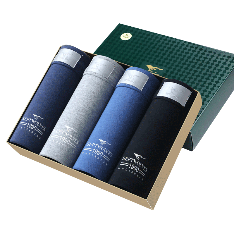 七匹狼内裤 男士莱卡棉平角裤 弹力纯棉四角短裤透气裤头男生内裤