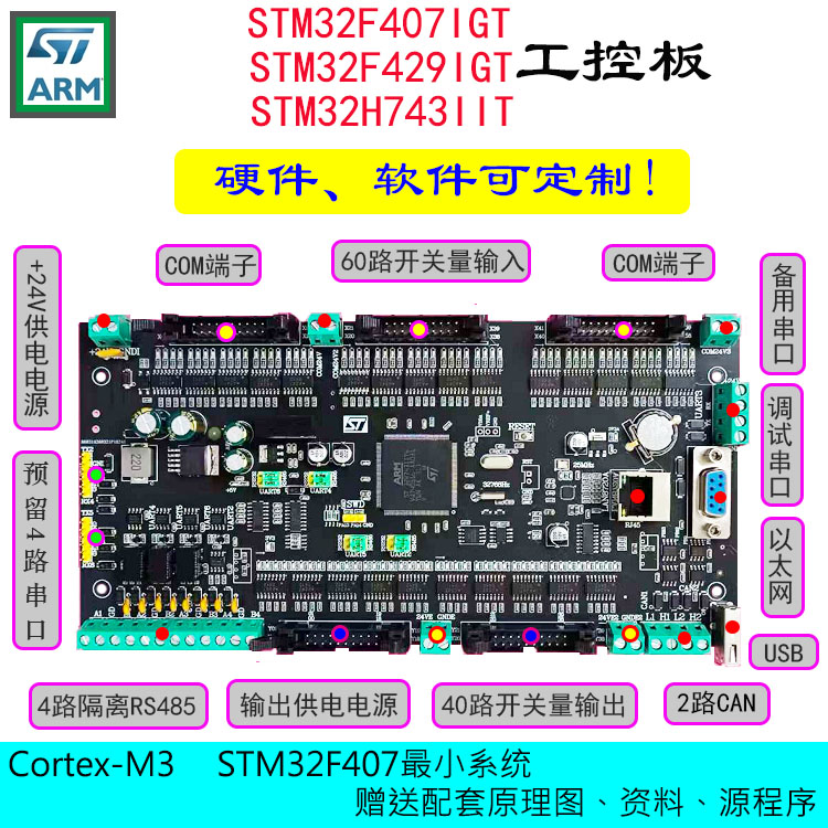 STM32F407/F429/H743开发PLC工控学习板CAN以太网485软硬件定制图片