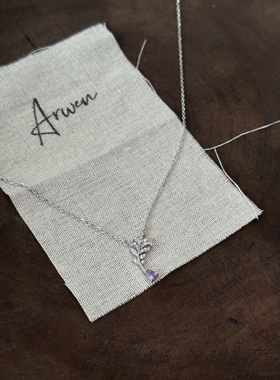 Arwen studio｜月神泪s925纯银满钻孔雀翎紫罗兰冰花切少女心项链