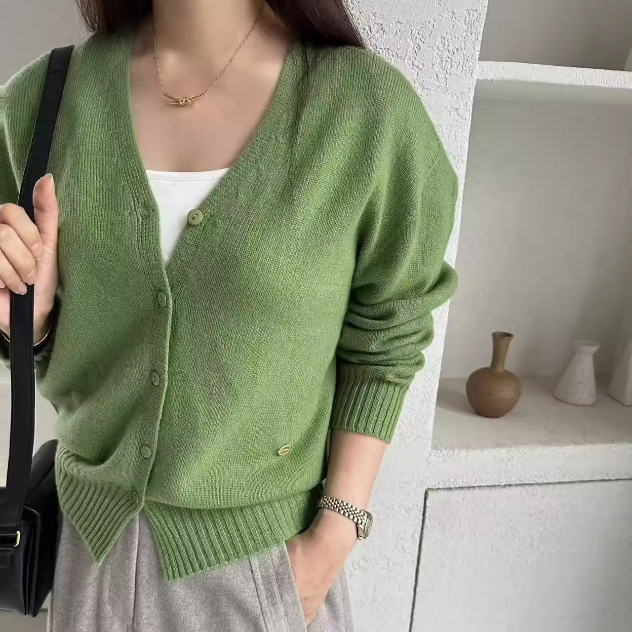 class韩国直邮112105 2nd GATE韩代2025款一片式羊毛1oo小标开衫