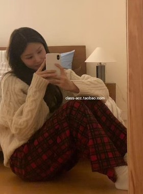 class韩国直邮122305 OUNCE 韩代2025款  松紧腰格子裤