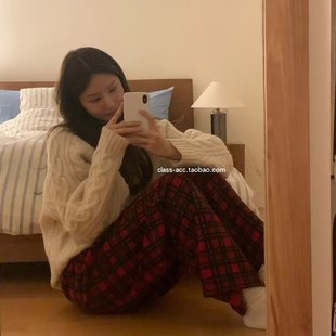 松紧腰格子裤 韩代2025款 OUNCE class韩国直邮122305