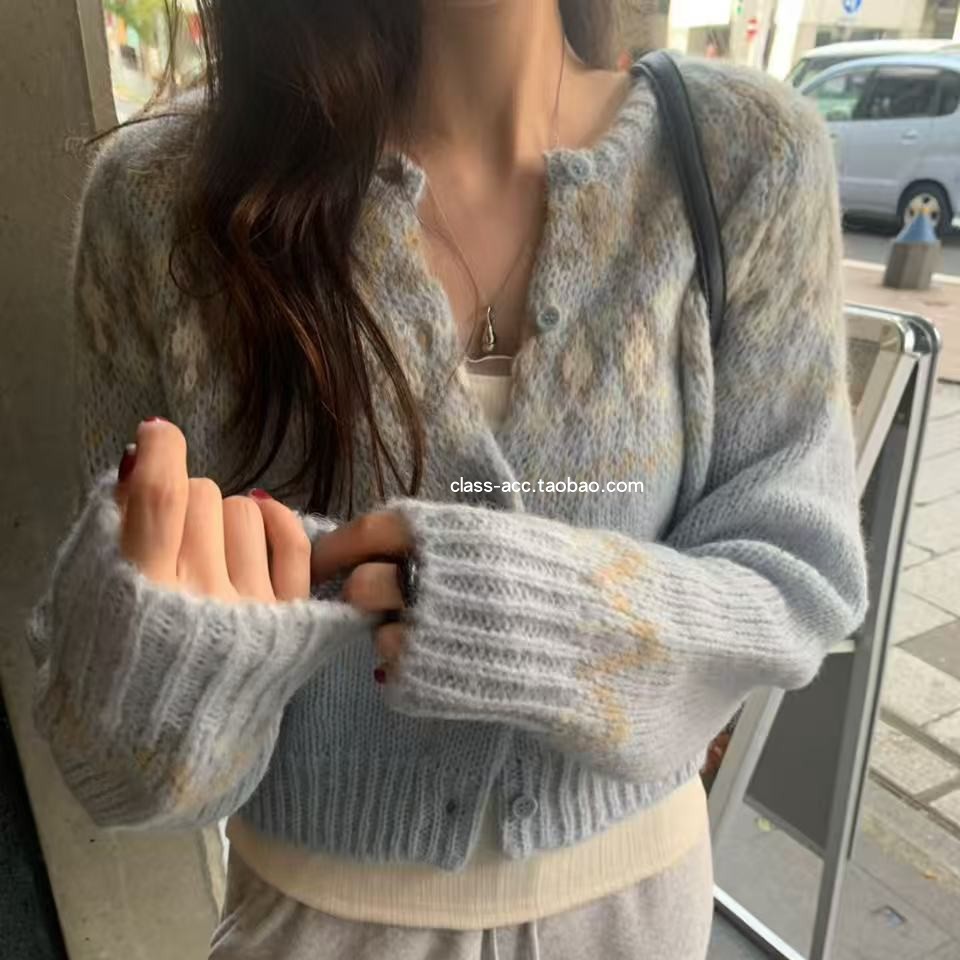 class韩国直邮103110 Pretty Young Thing 韩代2025 提花毛衣开衫