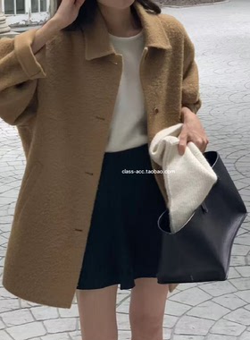 class韩国直邮102801 OUNCE 韩代2025款  单排扣双面毛呢大衣