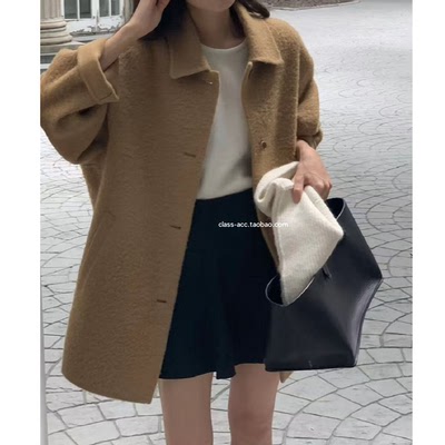 class韩国直邮102801 OUNCE 韩代2025款  单排扣双面毛呢大衣