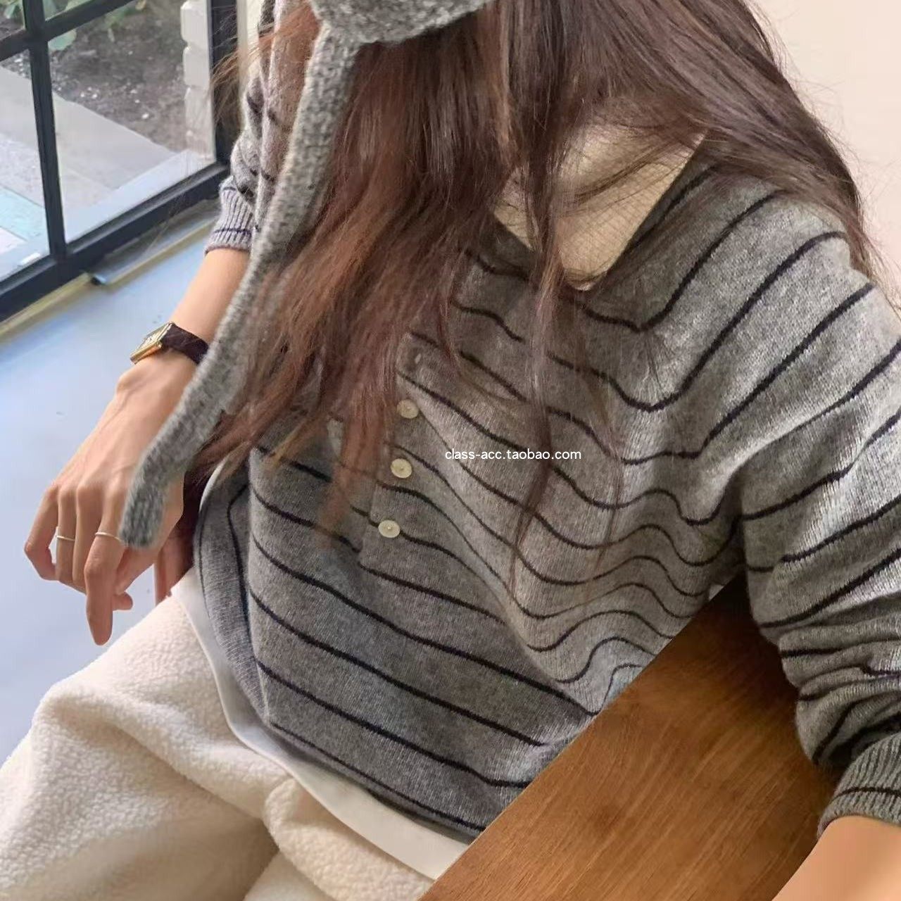 class韩国直邮120805 BAKING POWDER 韩代2025款  条纹polo毛衣