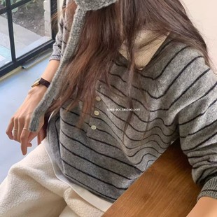 class韩国直邮120805 BAKING POWDER 韩代2025款  条纹polo毛衣