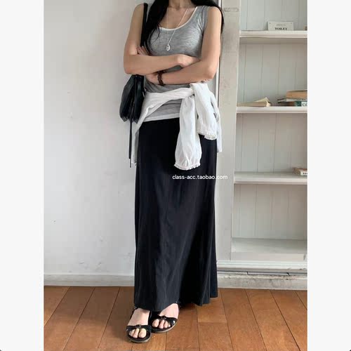 class韩国直邮022410 VERGAMOT韩代2026款抽绳松紧腰顺滑半裙