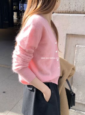 class韩国直邮111011 OUNCE 韩代2025  羊绒羊毛氛围感毛衣开衫