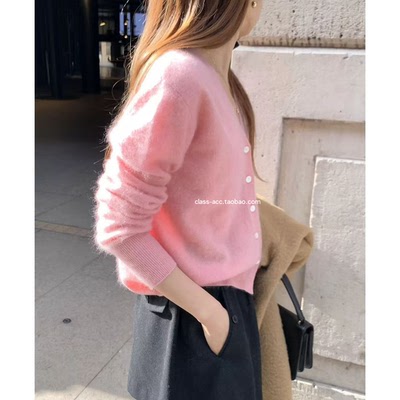 class韩国直邮111011 OUNCE 韩代2025  羊绒羊毛氛围感毛衣开衫