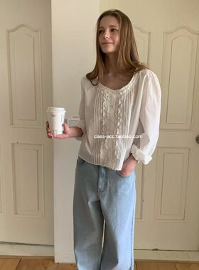 韩现class韩国直邮1032705 GABRIELLE韩代2026款风琴褶小花边衬衫