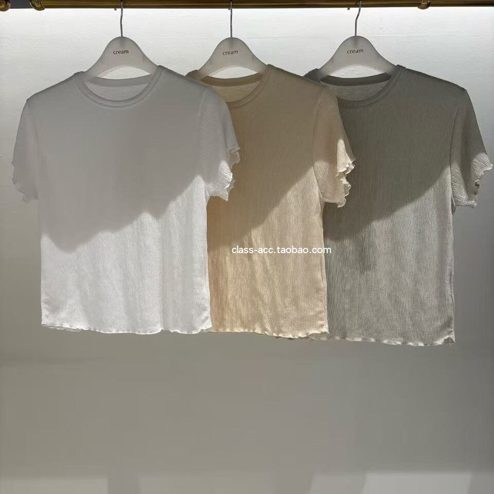 class韩国直邮052808 cream 韩代2026款   肌理感木耳边短袖T