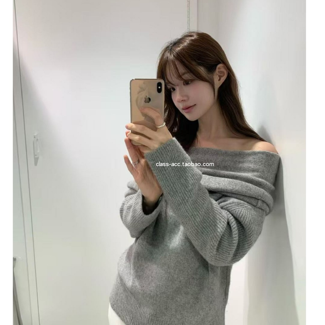 class韩国直邮120718 VEGETABLE 韩代2025 斜肩/一字肩小漂亮毛衣