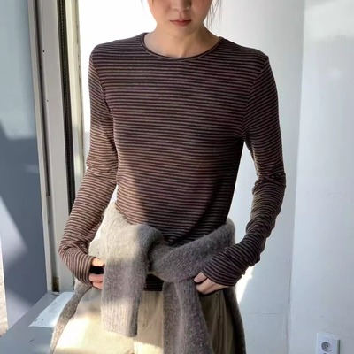 class韩国直邮112507 OBJECT韩代2025款糯唧唧超弹力条纹T