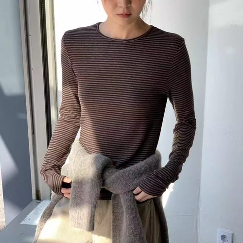 class韩国直邮112507 OBJECT韩代2025款  糯唧唧超弹力条纹T