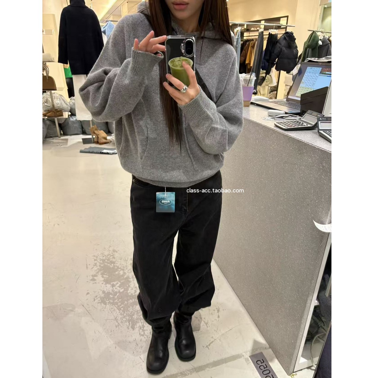 class韩国直邮102918 gallery 韩代2025款  炭灰色牛仔裤