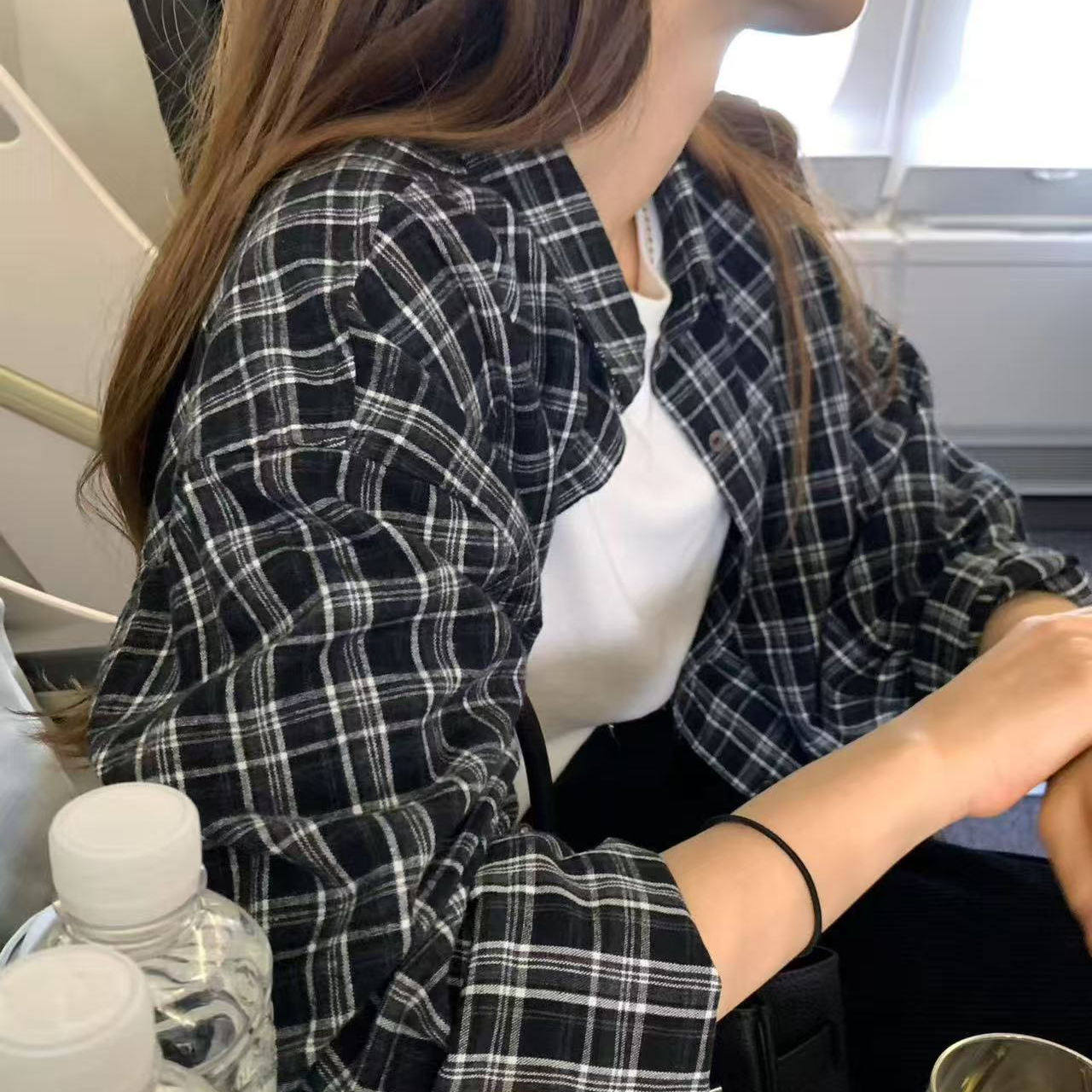 class韩国直邮112419 OUNCE韩代2025款磨毛翻领格子衬衫