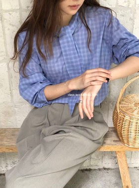 class韩国直邮030915 OVERTAKE 韩代2026款   棉1oo系带格子衬衫