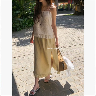 class韩国直邮1041401 ERUME 韩代2026款  抽绳松紧腰开叉半裙