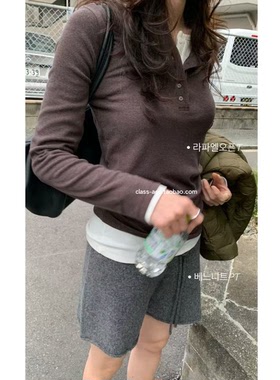 class韩国直邮111114 plate 韩代2025款  纽扣打底长袖T