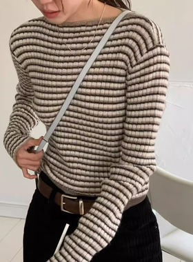 class韩国直邮112002 JINSIM韩代2025款鱼嘴领条纹拼接针织