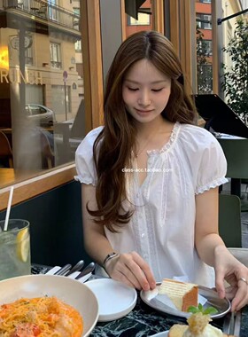 class韩国直邮1041216 OUNCE 韩代2026款  蕾丝拼接短袖衬衫