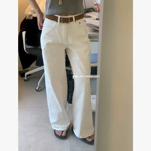 class韩国直邮030102 OBJET 韩代2026款  高腰白色牛仔裤