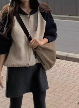 class韩国直邮112414 OUNCE韩代2025款羊毛1oo拉链毛衣外套