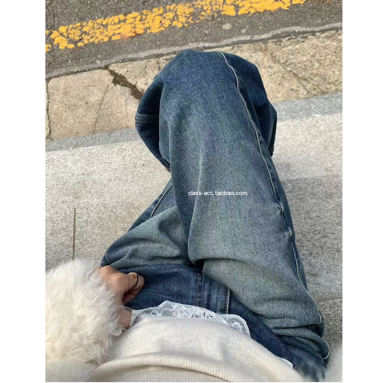 class韩国直邮110504 UNDERSON 韩代2025款  内里拉绒牛仔裤