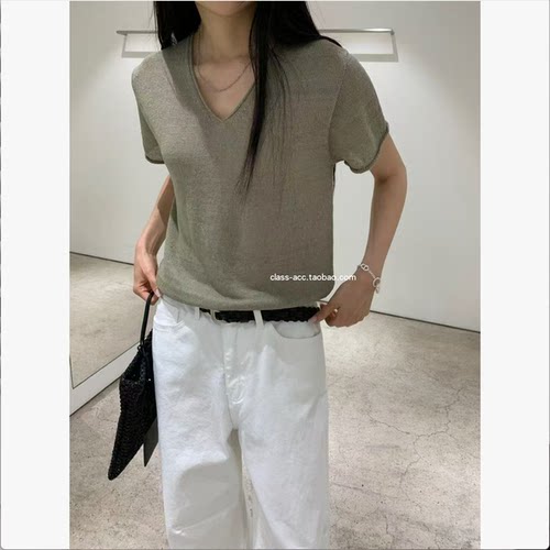 class韩国直邮051806 FEBRUARY.11 韩代26款轻薄透气麻料针织短袖