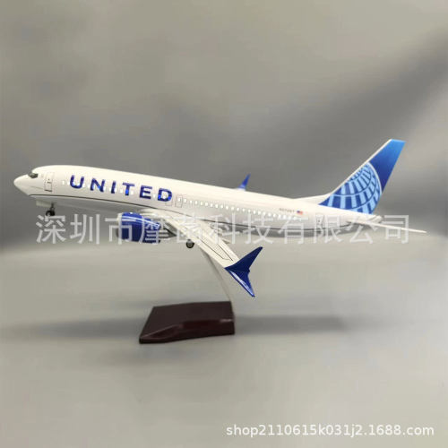 47cm 美联航737 Scale 1:85 B737-MAX8 United飞机模型带灯带轮