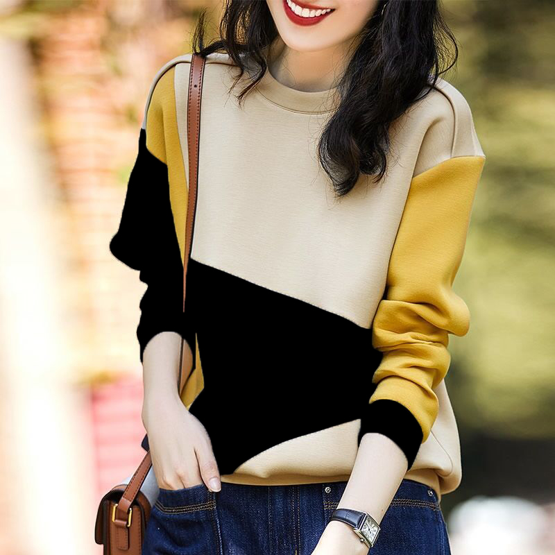 秋装新款撞色拼接韩版显瘦卫衣女