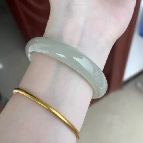 正品天然玉石新疆和田叮当镯细圆条青白玉手镯少女玉石玉镯子宽版