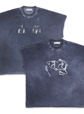 TecNineGroup DROP2 UTOPIA TEE自由乌托邦蓝染做旧整片式短袖T恤