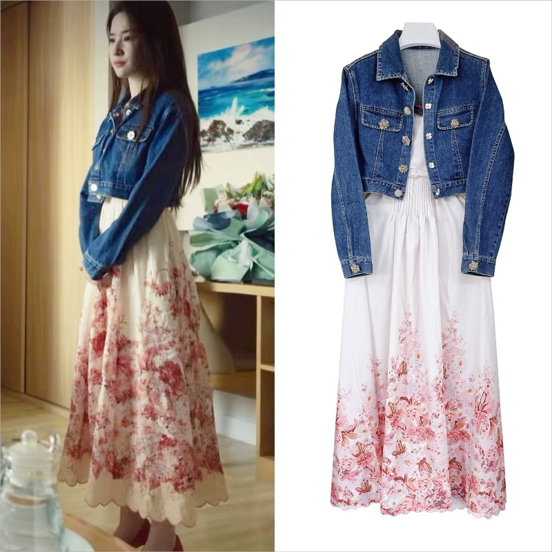 牛仔刘亦菲长袖秋季短款上衣