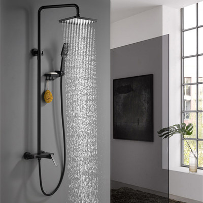全铜黑色淋浴花洒套装家用卫浴花洒增压淋雨喷头欧式三功能淋浴器