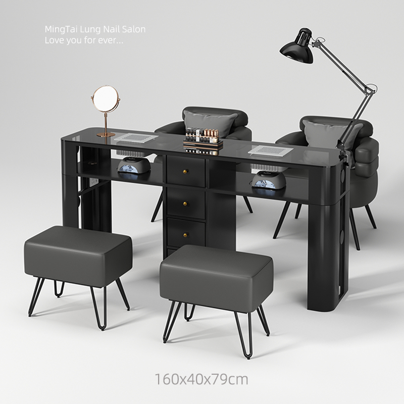 明泰隆带吸尘器玻璃美甲桌单双人